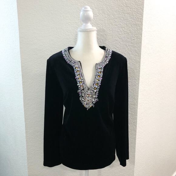 Cachet Vintage Black Velvet Beaded Blouse Top - Picture 2 of 9